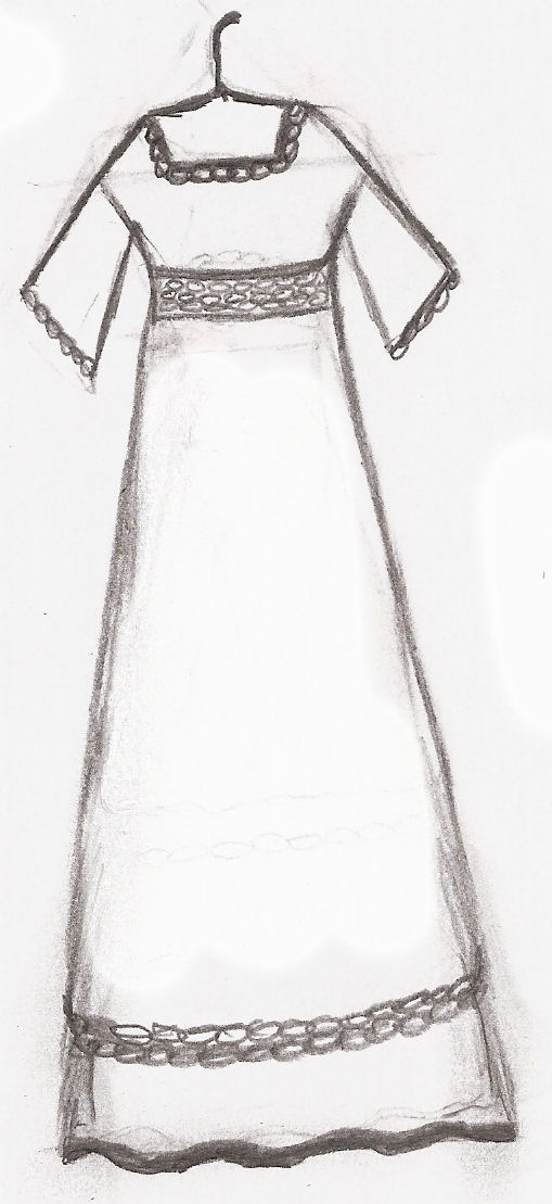 black and white drawing of a long summer dress